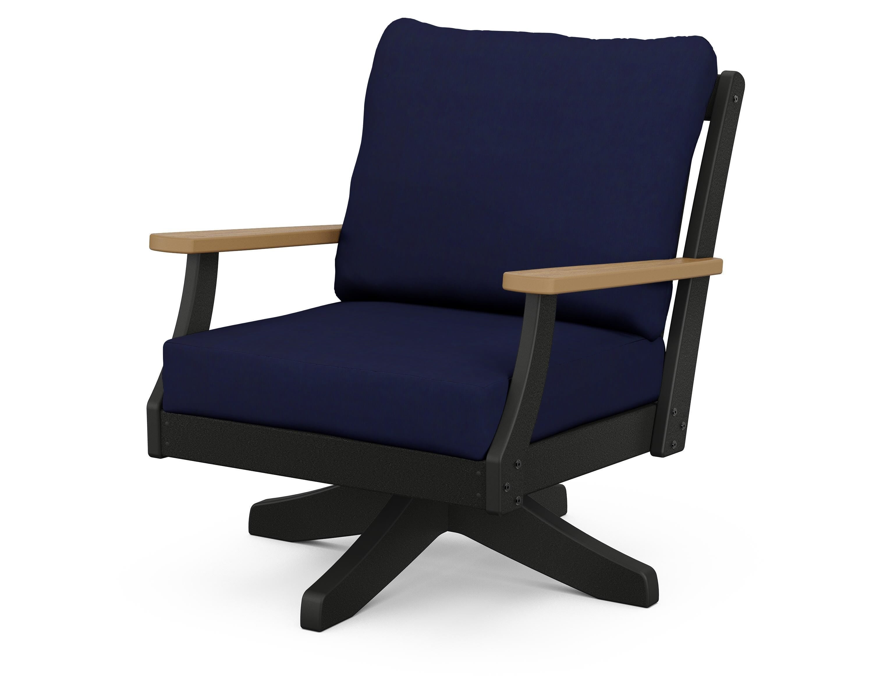 POLYWOOD® Braxton Deep Seating Swivel Chair in Black / Natural / Navy