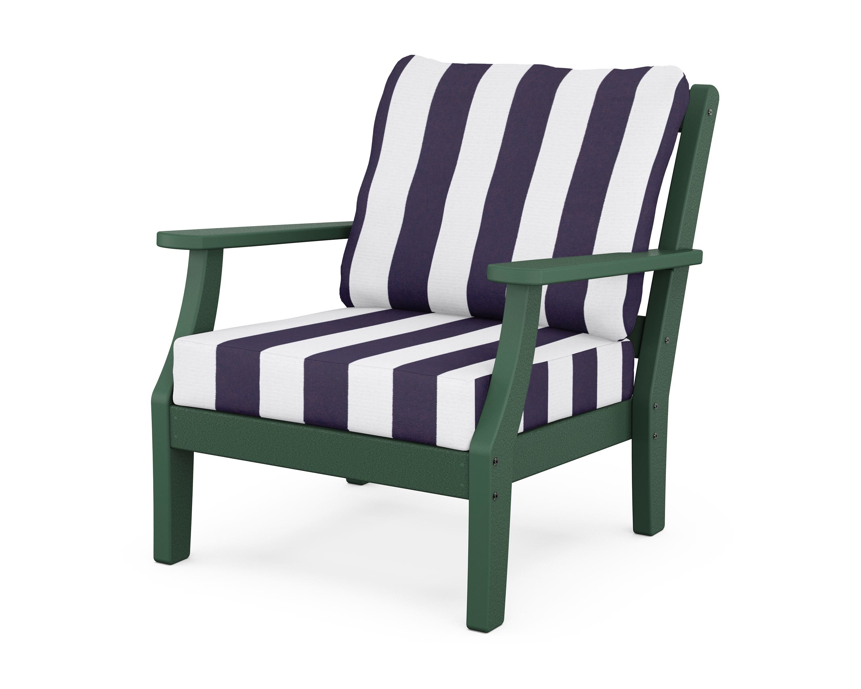 Martha Stewart by POLYWOOD® Chinoiserie Deep Seating Chair in Green / Cabana Stripe Navy