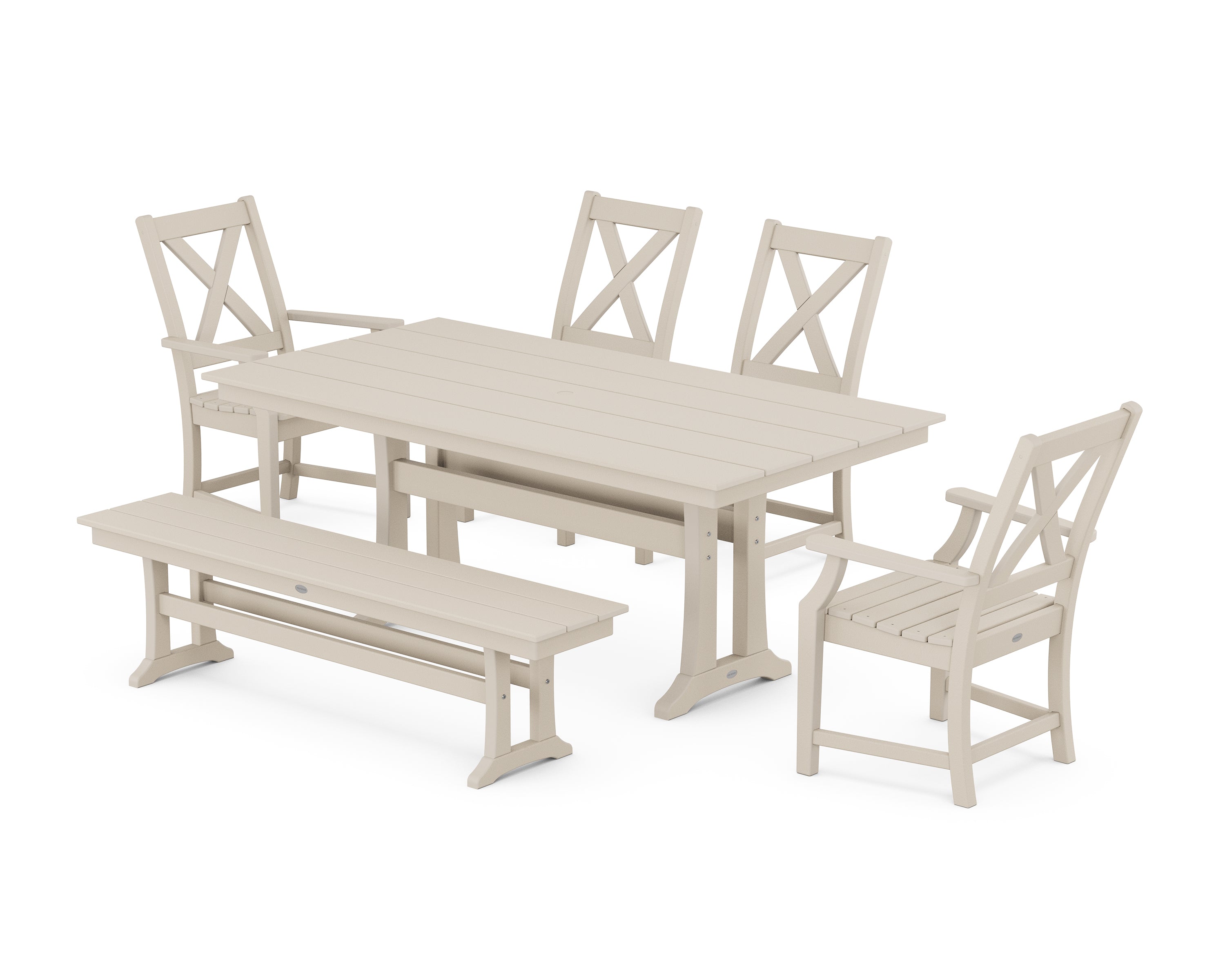 POLYWOOD® Braxton 6-Piece Farmhouse Dining Set With Trestle Legs in Sand