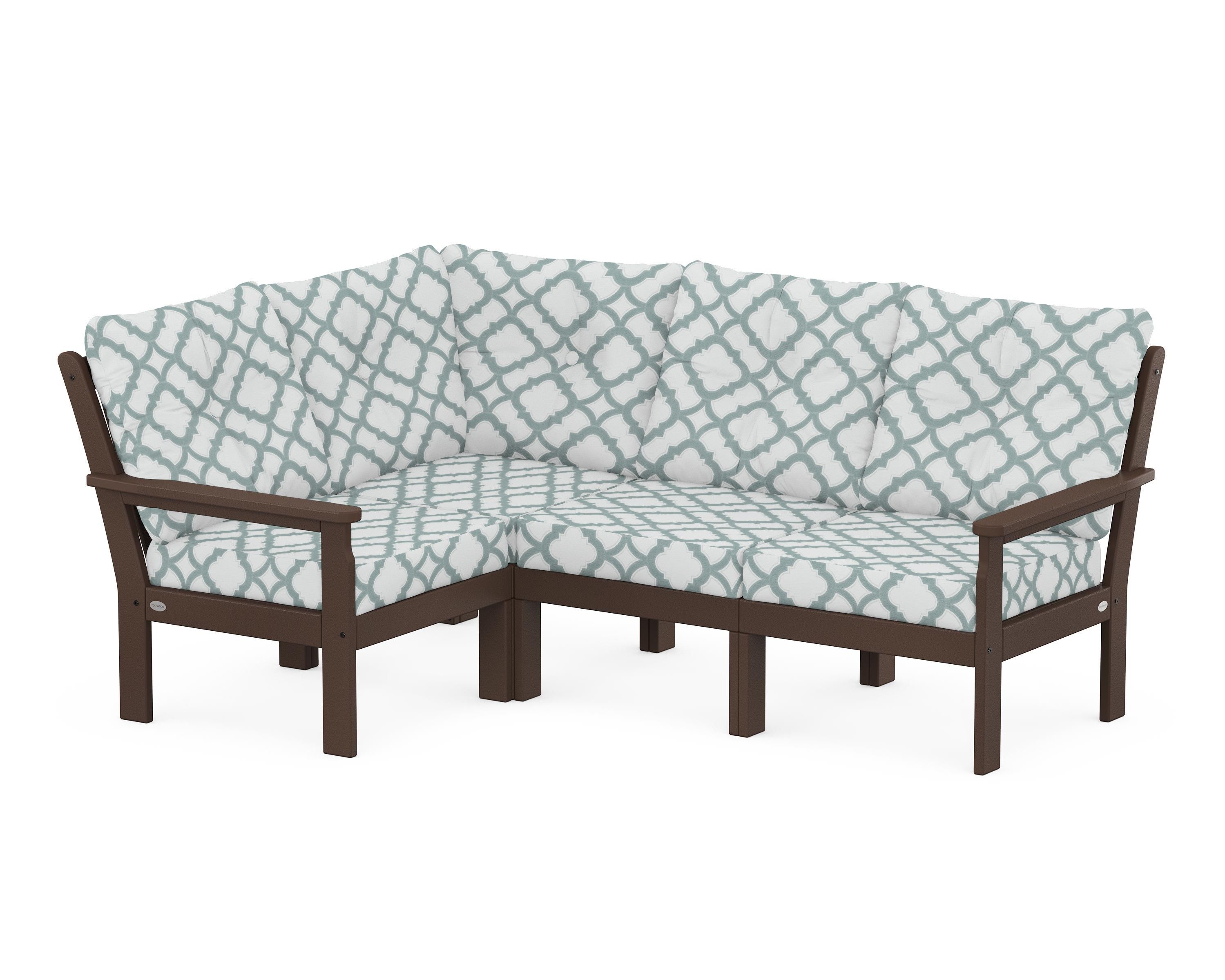 POLYWOOD® Vineyard 4-Piece Sectional in Mahogany / Trellis Glacier Spa