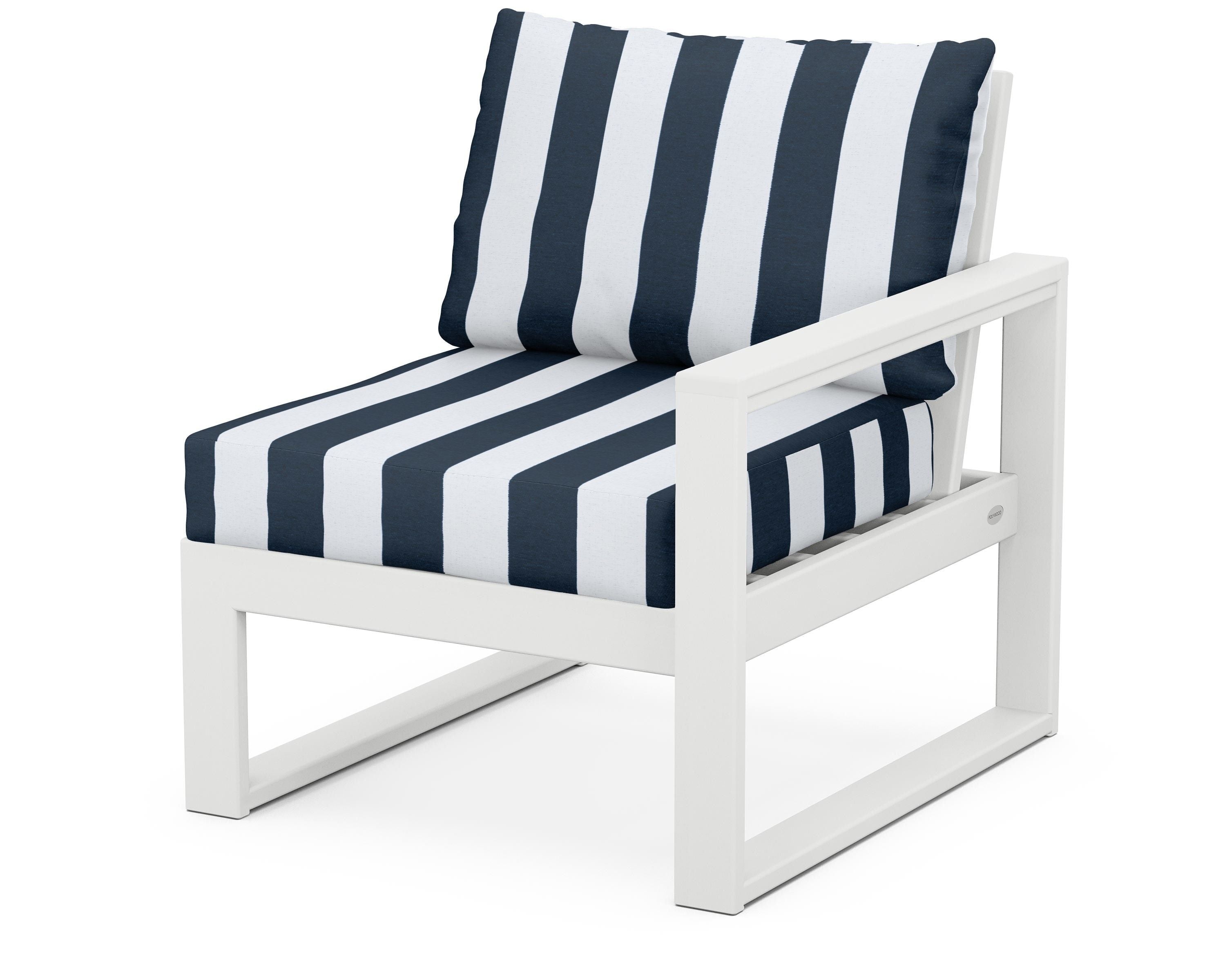 POLYWOOD® EDGE Modular Right Arm Chair in White / Cabana Stripe Marine Indigo
