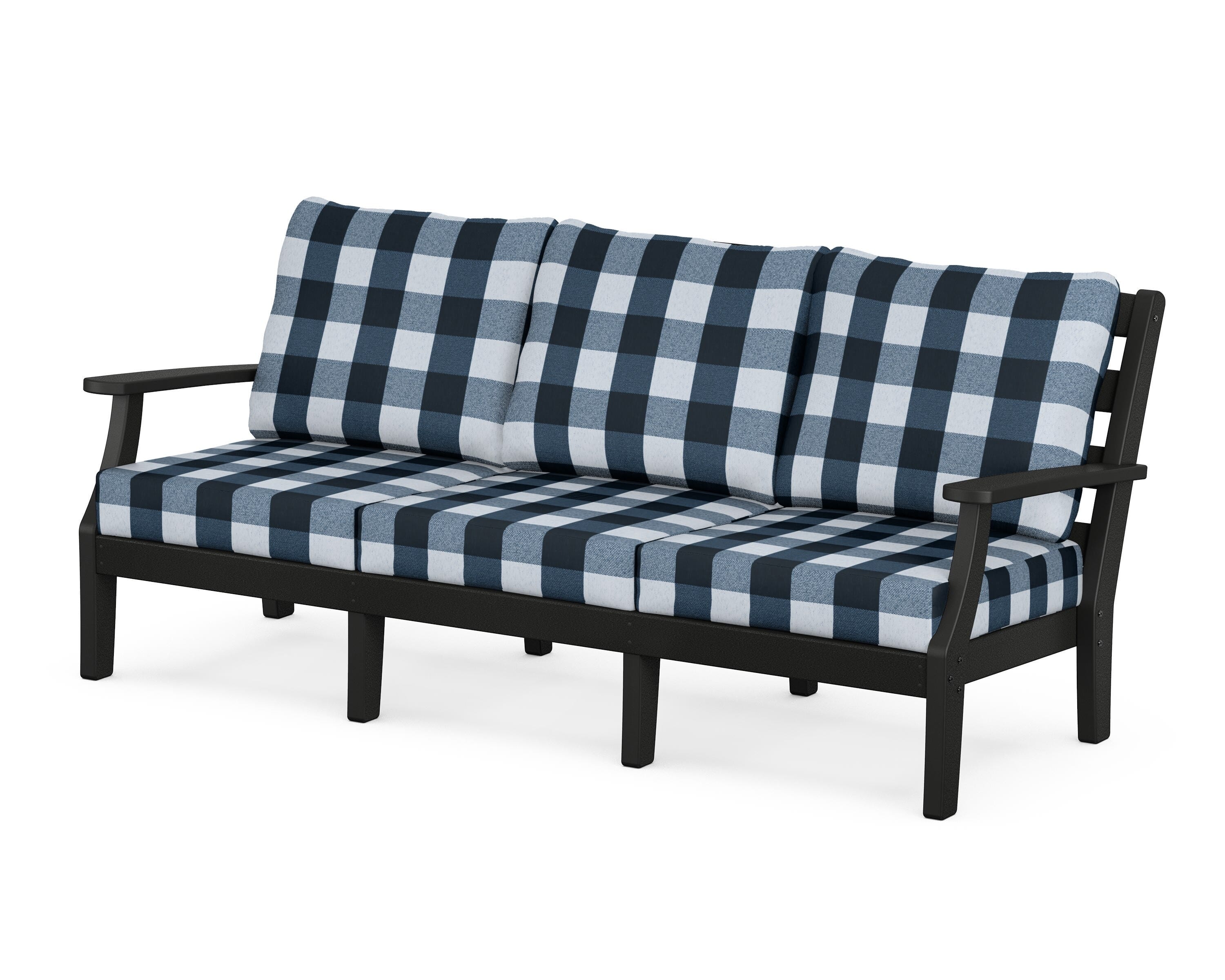 POLYWOOD® Chesapeake Deep Seating Sofa in Black / Buffalo Plaid Marine Indigo