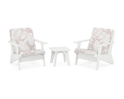 POLYWOOD® Riviera Modern Lounge 3-Piece Set in White / Leaf Dune Burlap