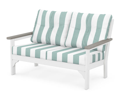 POLYWOOD® Vineyard Deep Seating Loveseat in White / Driftwood / Cabana Stripe Glacier Spa