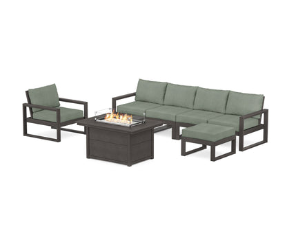 POLYWOOD® EDGE Sectional Lounge and Fire Pit Set in Vintage Coffee / Cast Sage