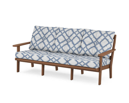 POLYWOOD® Mission Deep Seating Sofa in Teak / Trellis Sky Blue