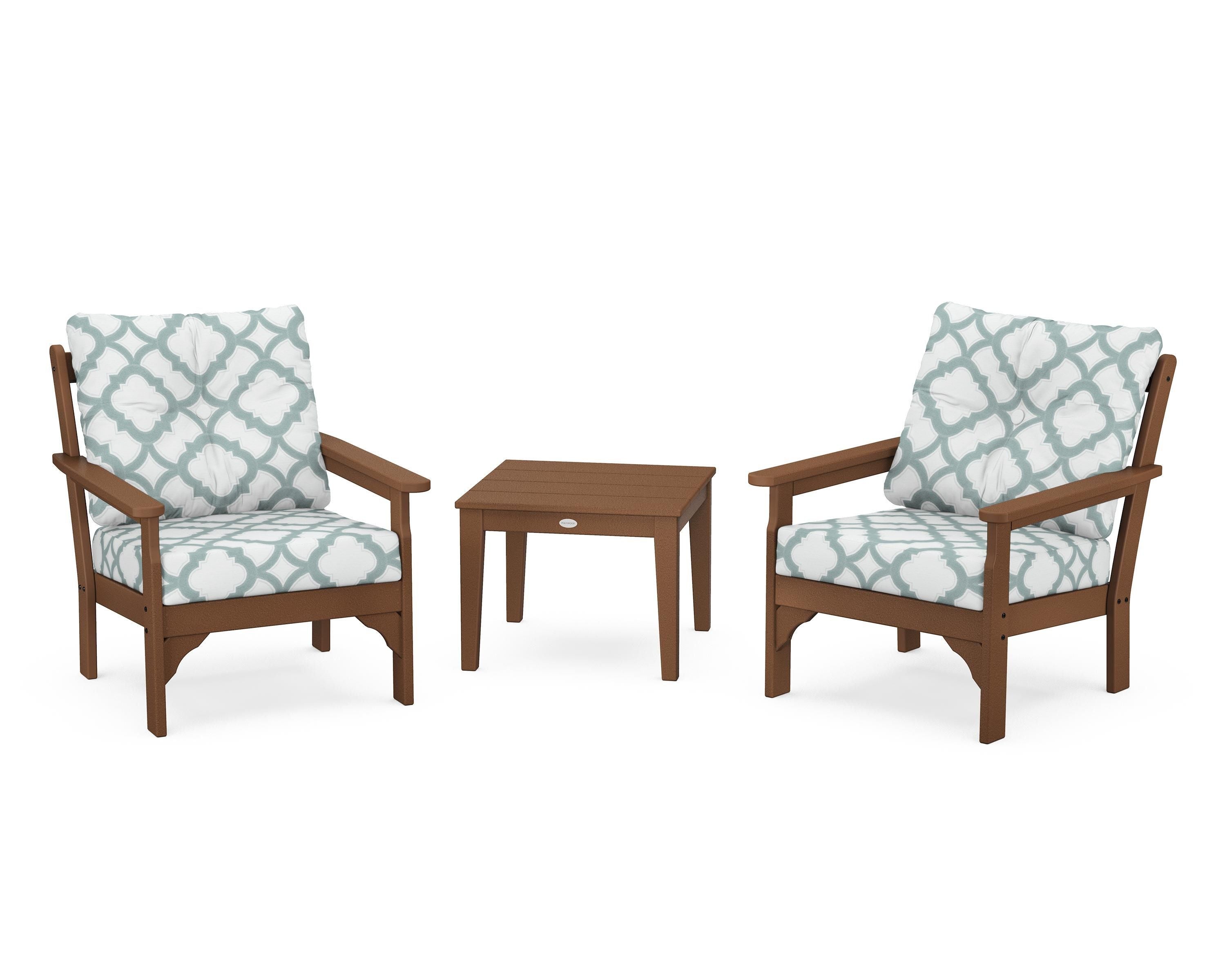 POLYWOOD® Vineyard 3-Piece Deep Seating Set in Teak / Trellis Glacier Spa
