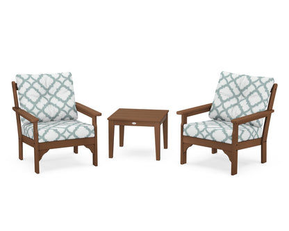 POLYWOOD® Vineyard 3-Piece Deep Seating Set in Teak / Trellis Glacier Spa