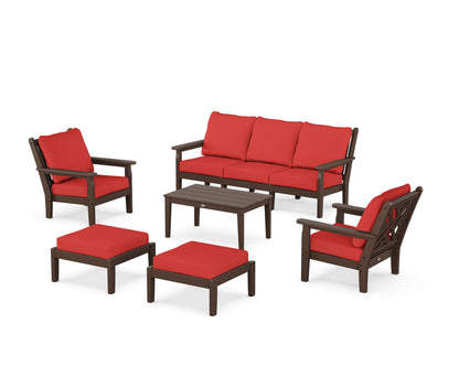 POLYWOOD® Chippendale 6-Piece Lounge Sofa Set in Mahogany / Crimson Linen