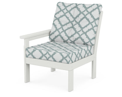 POLYWOOD® Vineyard Modular Left Arm Chair in Vintage White / Trellis Glacier Spa