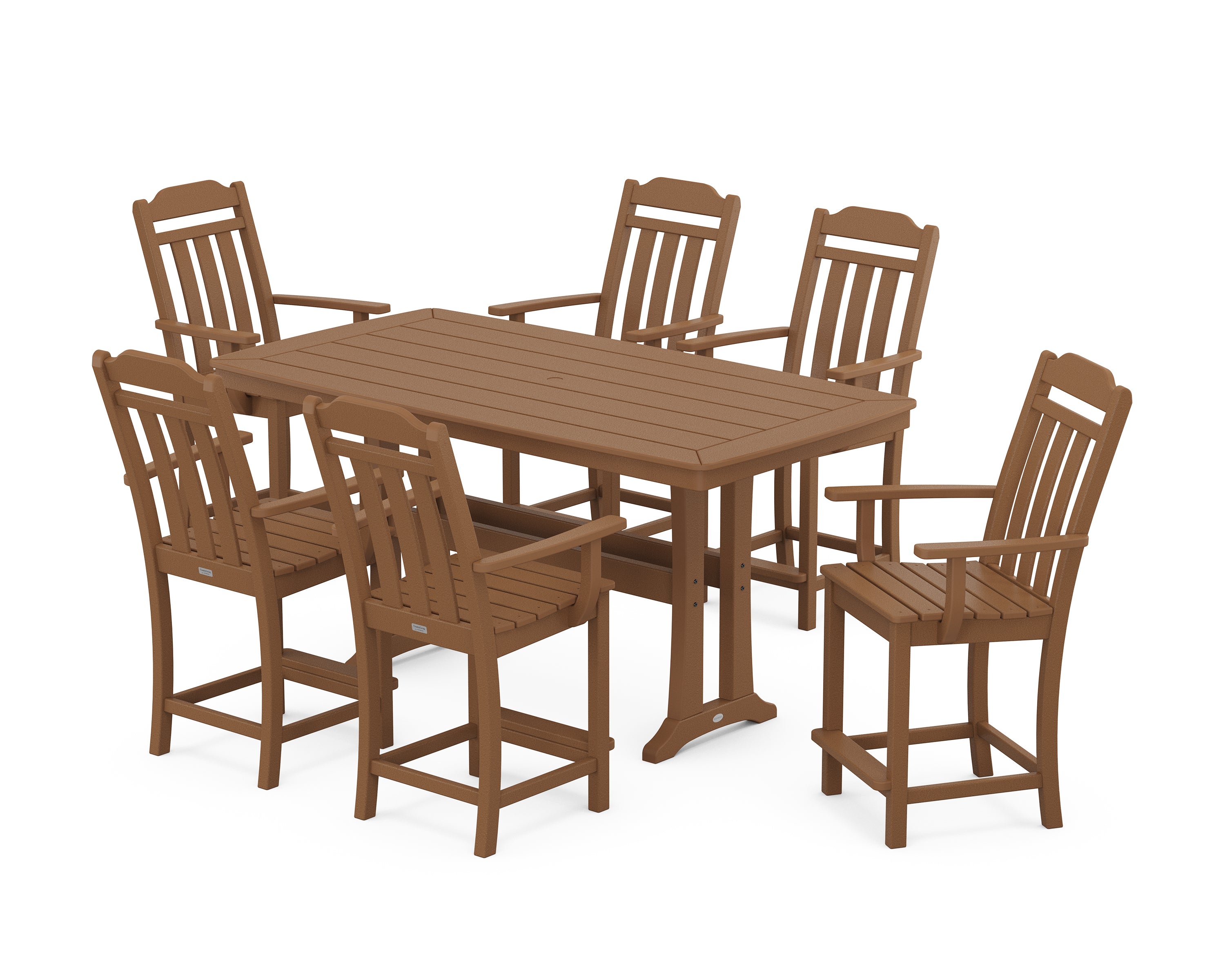 Country Living Cottage Arm Chair 7-Piece Counter Set with Trestle Legs in Teak