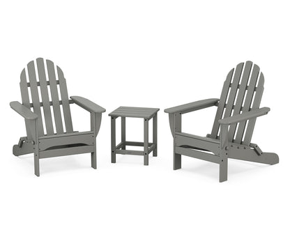 POLYWOOD® Classic Folding Adirondack 3-Piece Set with Long Island 18" Side Table in Slate Grey