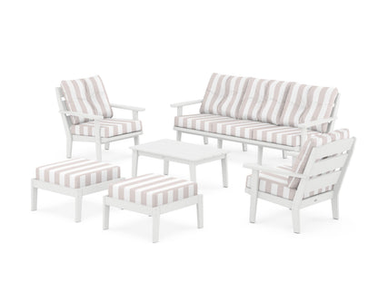 POLYWOOD® Lakeside 6-Piece Lounge Sofa Set in White / Cabana Stripe Dune Burlap
