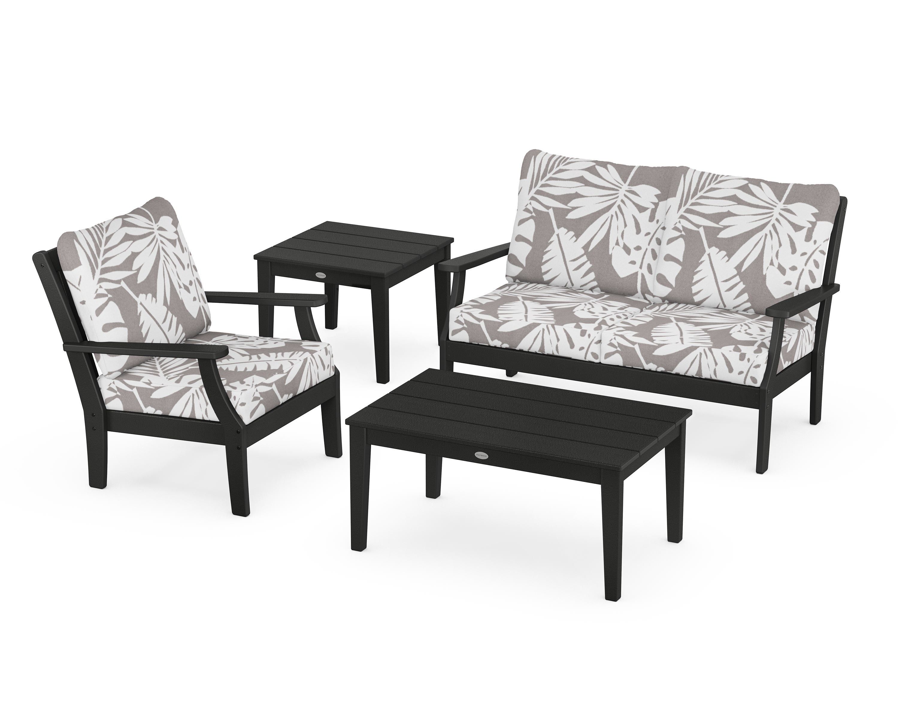 POLYWOOD® Braxton 4-Piece Deep Seating Set in Black / Leaf Grey Mist