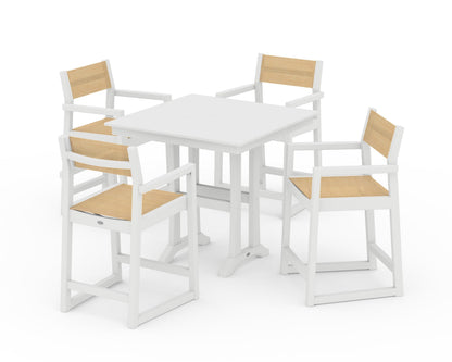 POLYWOOD® EDGE Sling Arm Chair 5-Piece Farmhouse Counter Set with Trestle Legs in White / Dupioni Apricot Sling