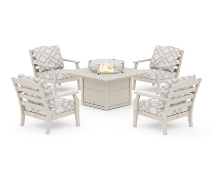 Draper James™ by  POLYWOOD® Savannah 5-Piece Deep Seating Set with Fire Pit Table in Sand / Trellis Dune Burlap