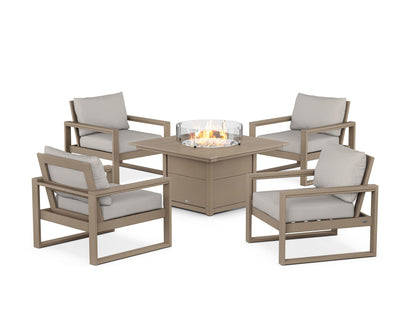 POLYWOOD® EDGE Sectional 5-Piece Deep Seating Set with Fire Pit Table in Vintage Sahara / Cast Ash