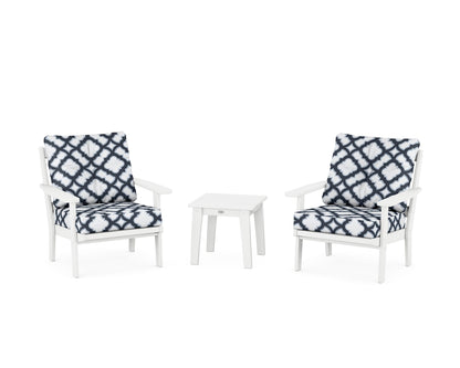 POLYWOOD® Prairie 3-Piece Deep Seating Set in White / Trellis Marine Indigo