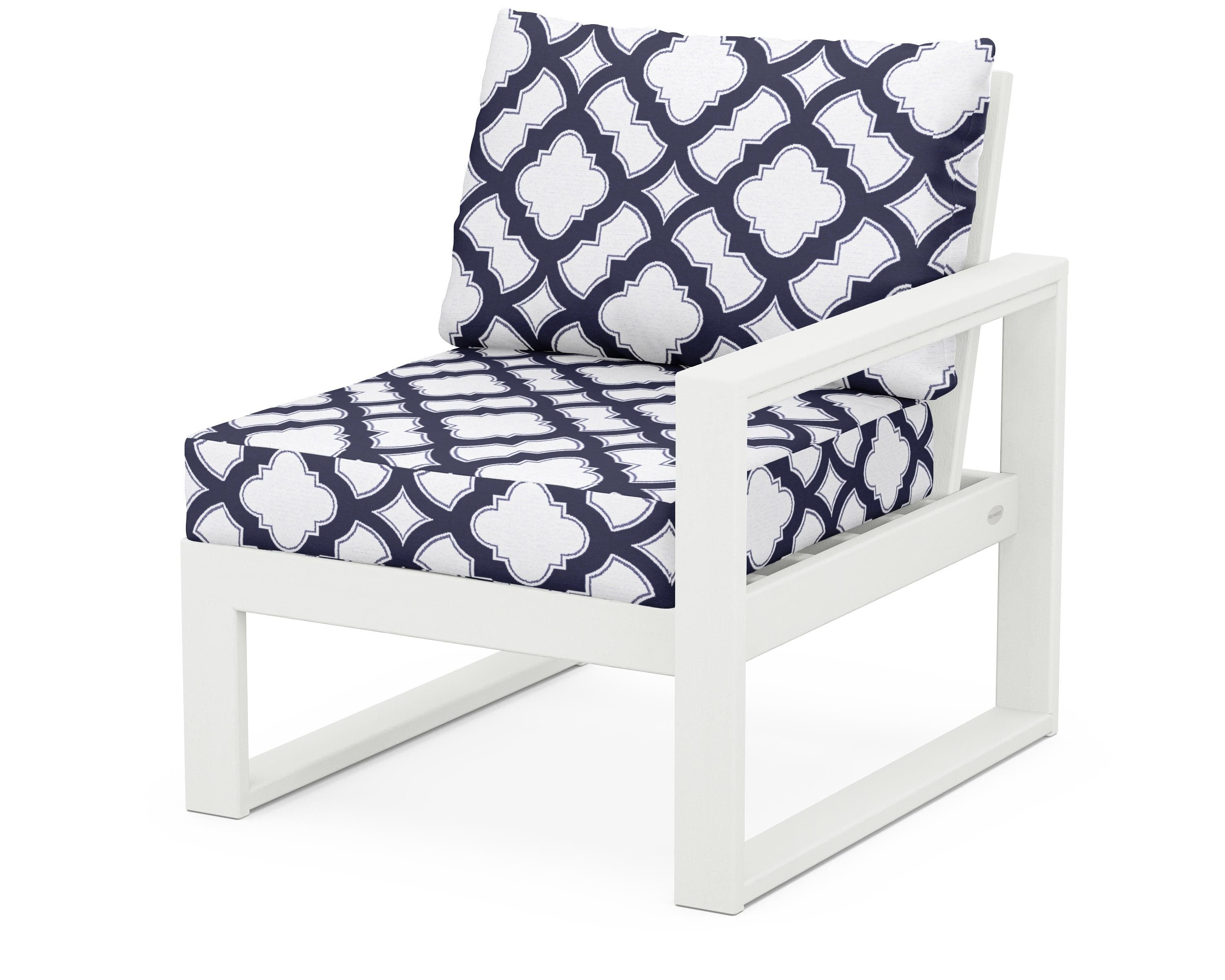 POLYWOOD® EDGE Modular Right Arm Chair in Vintage White / Trellis Navy