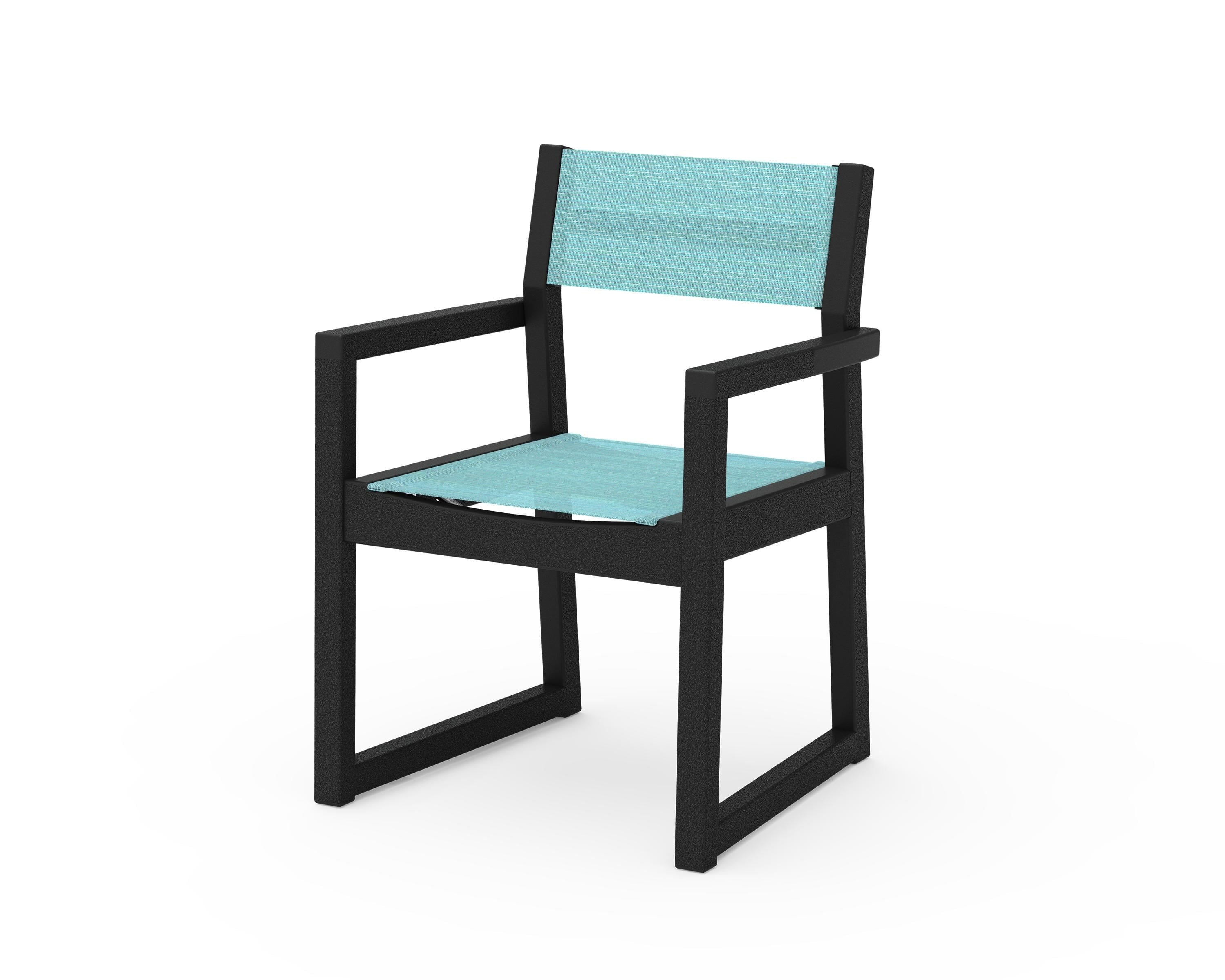 POLYWOOD® EDGE Sling Dining Arm Chair in Black / Dupioni Aquamarine Sling