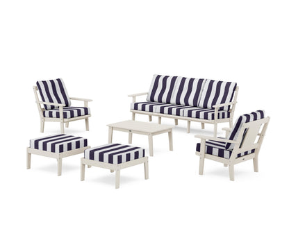 POLYWOOD® Prairie 6-Piece Lounge Sofa Set in Sand / Cabana Stripe Navy