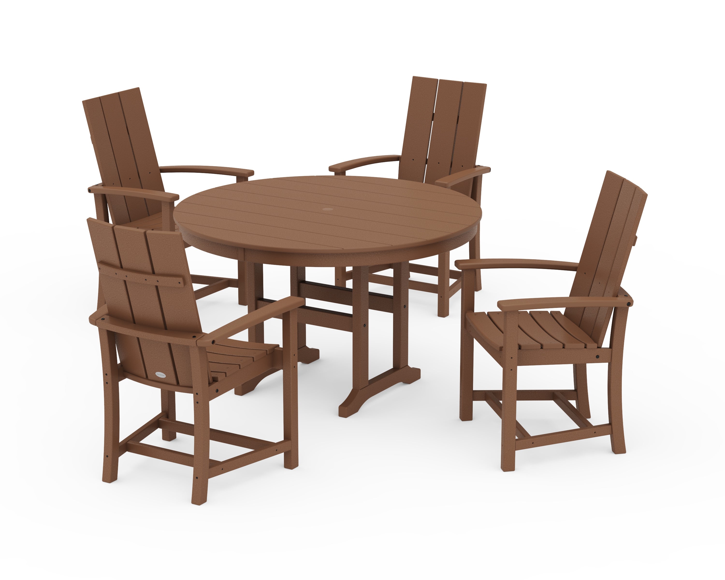 POLYWOOD® Modern Adirondack 5-Piece Round Farmhouse Dining Set in Teak