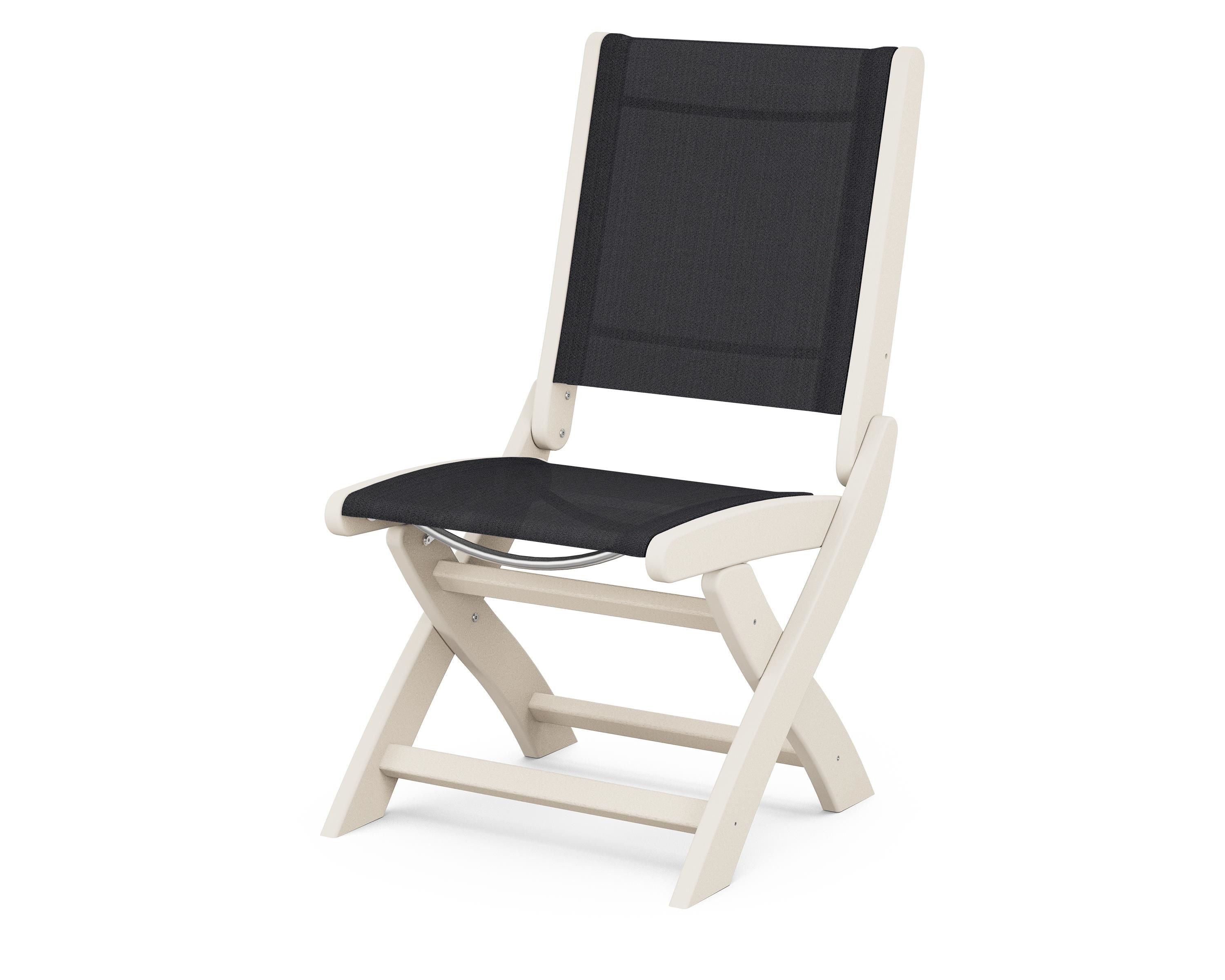 POLYWOOD® Coastal Folding Side Chair in Sand / Black Sling