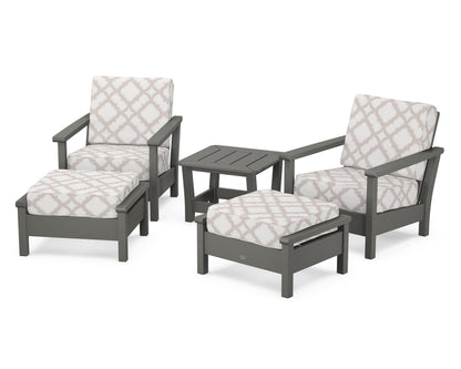 POLYWOOD® Harbour 5-Piece Deep Seating Chair Set in Slate Grey / Trellis Dune Burlap