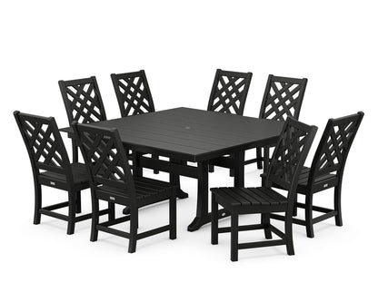 Country Living Wovendale Side Chair 9-Piece Square Farmhouse Dining Set with Trestle Legs in Black