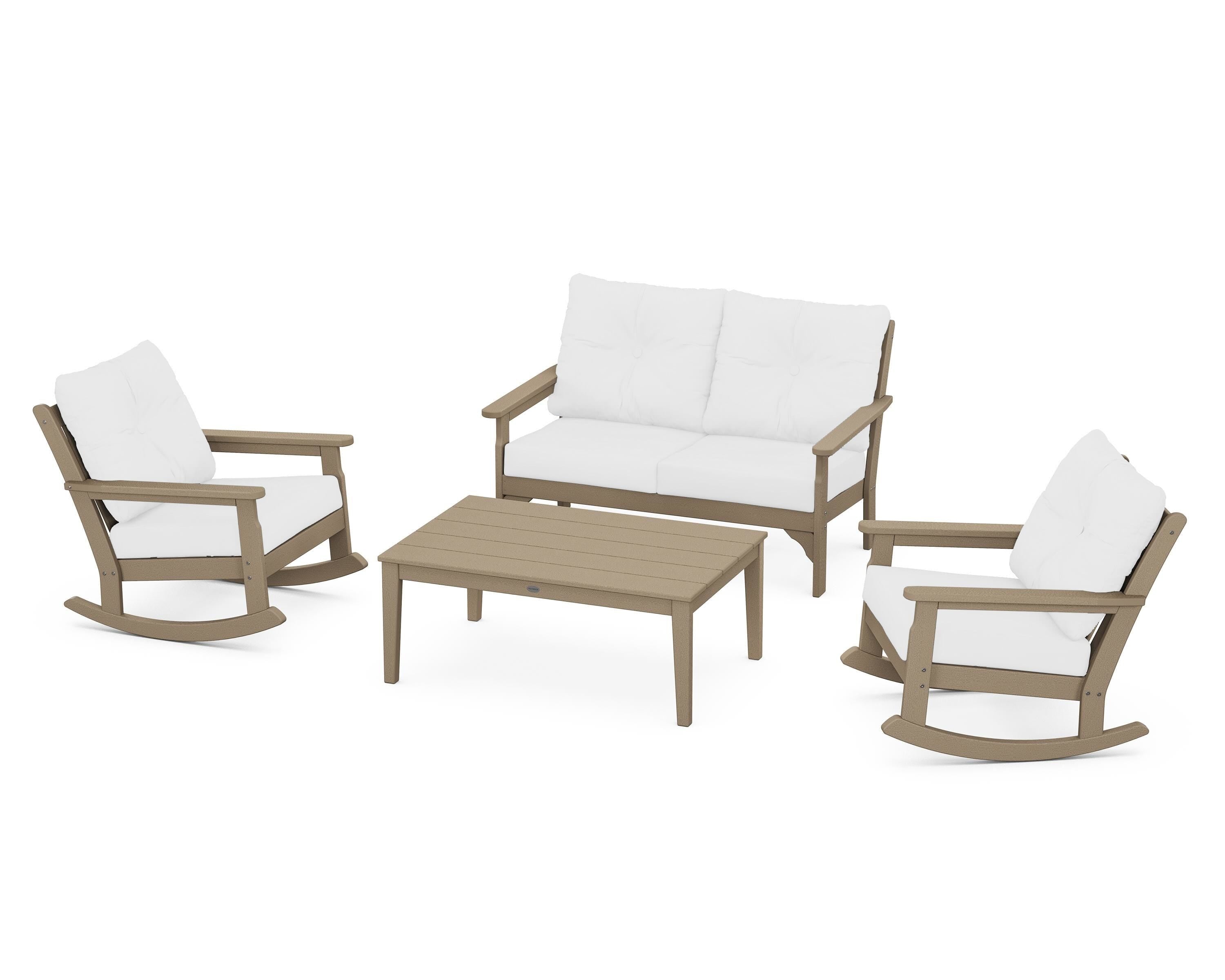 POLYWOOD® Vineyard 4-Piece Deep Seating Rocking Chair Set in Vintage Sahara / Natural