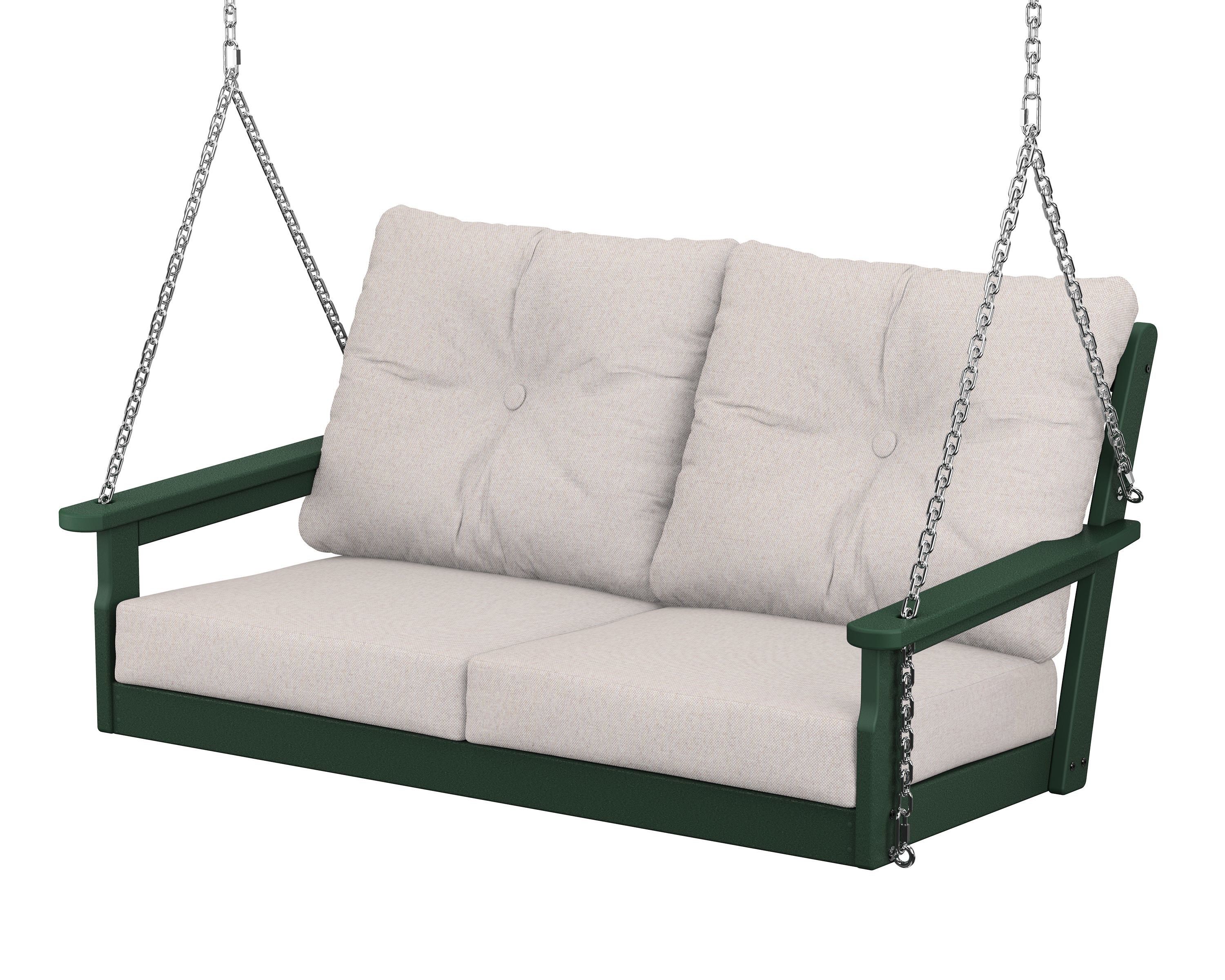 POLYWOOD® Vineyard Deep Seating Swing in Green / Dune Burlap