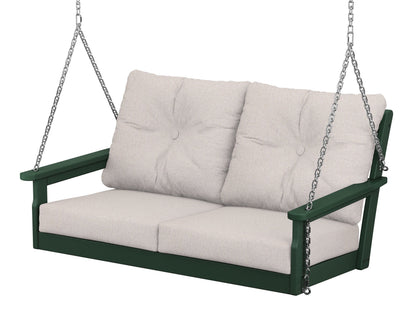 POLYWOOD® Vineyard Deep Seating Swing in Green / Dune Burlap