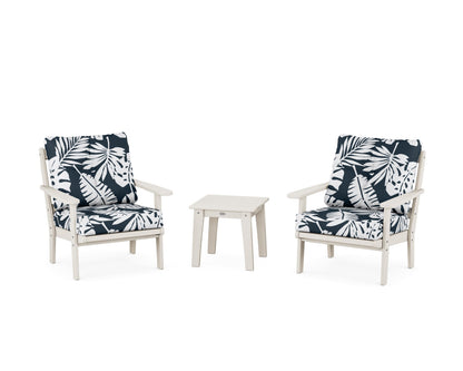 POLYWOOD® Mission 3-Piece Deep Seating Set in Sand / Leaf Marine Indigo