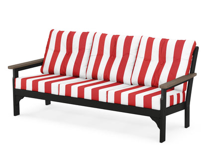 POLYWOOD® Vineyard Deep Seating Sofa in Black / Kona / Cabana Stripe Crimson