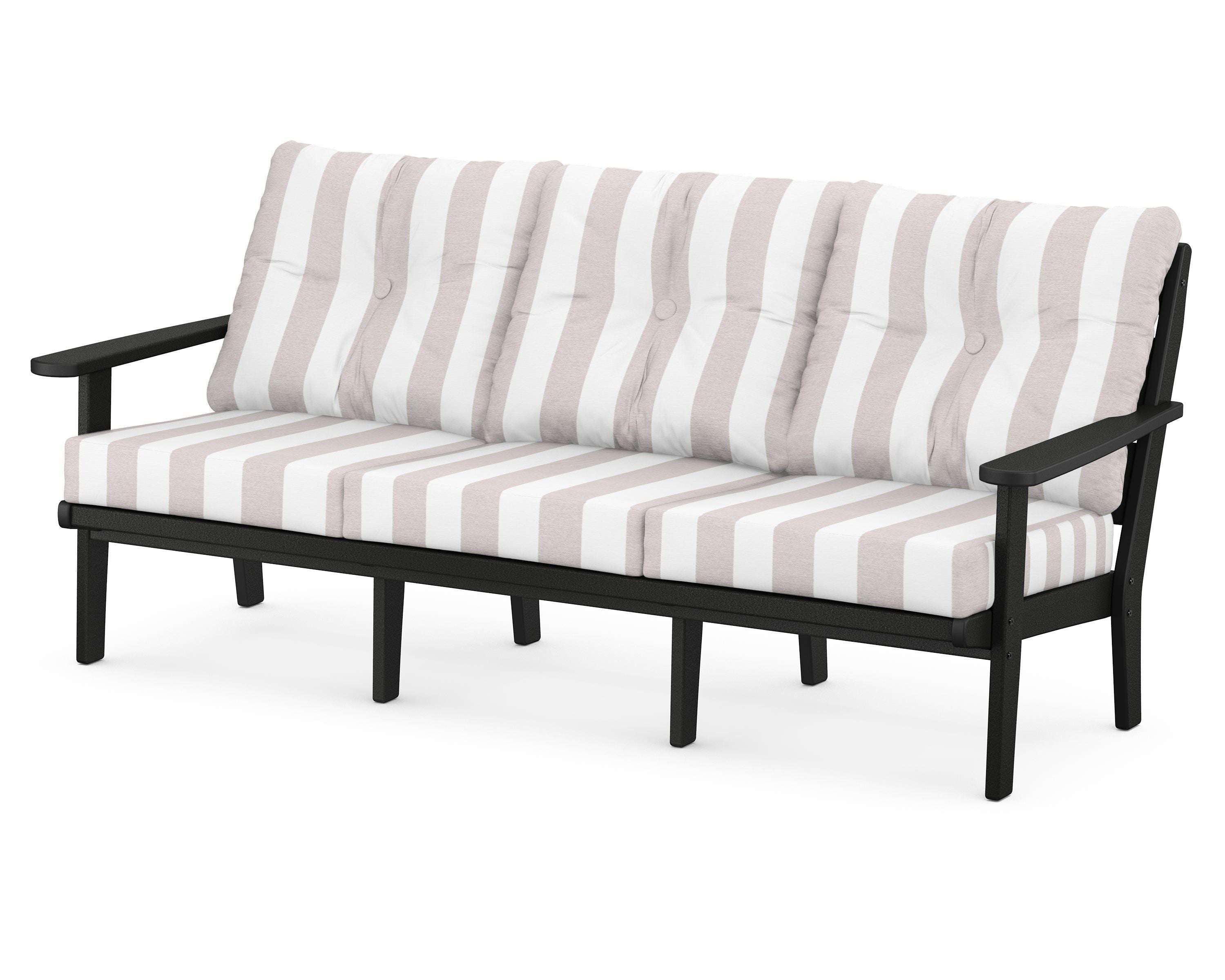 POLYWOOD® Lakeside Deep Seating Sofa in Black / Cabana Stripe Dune Burlap