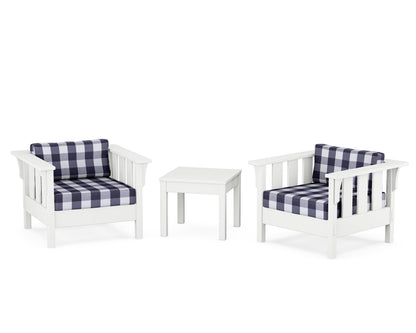 Martha Stewart by POLYWOOD® Acadia 3-Piece Deep Seating Set in White / Buffalo Plaid Navy