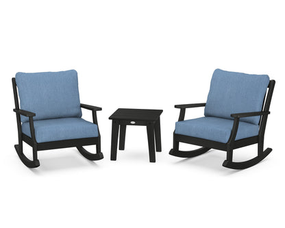 POLYWOOD® Braxton 3-Piece Deep Seating Rocker Set in Black / Sky Blue