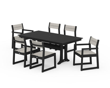 POLYWOOD® EDGE Sling 7-Piece Farmhouse Trestle Dining Set in Black / Birch Sling