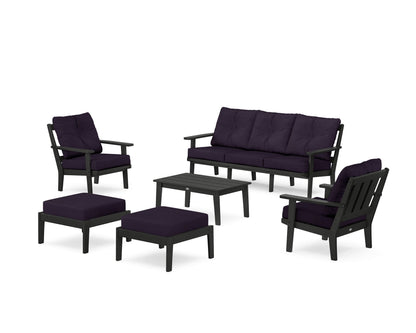 POLYWOOD® Oxford 6-Piece Lounge Sofa Set in Black / Navy Linen