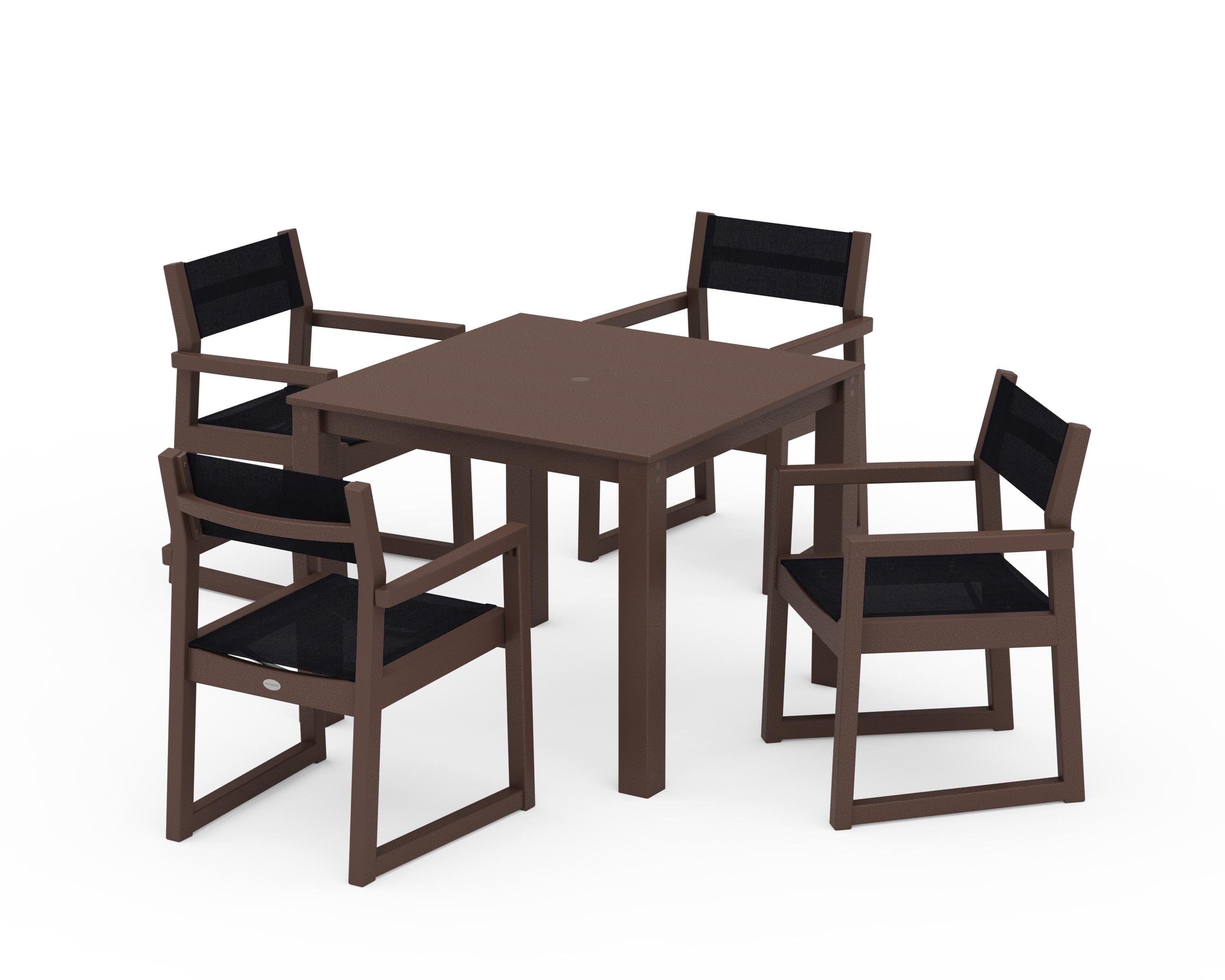 POLYWOOD® EDGE Sling Arm Chair 5-Piece Parsons Dining Set in Mahogany / Black Sling