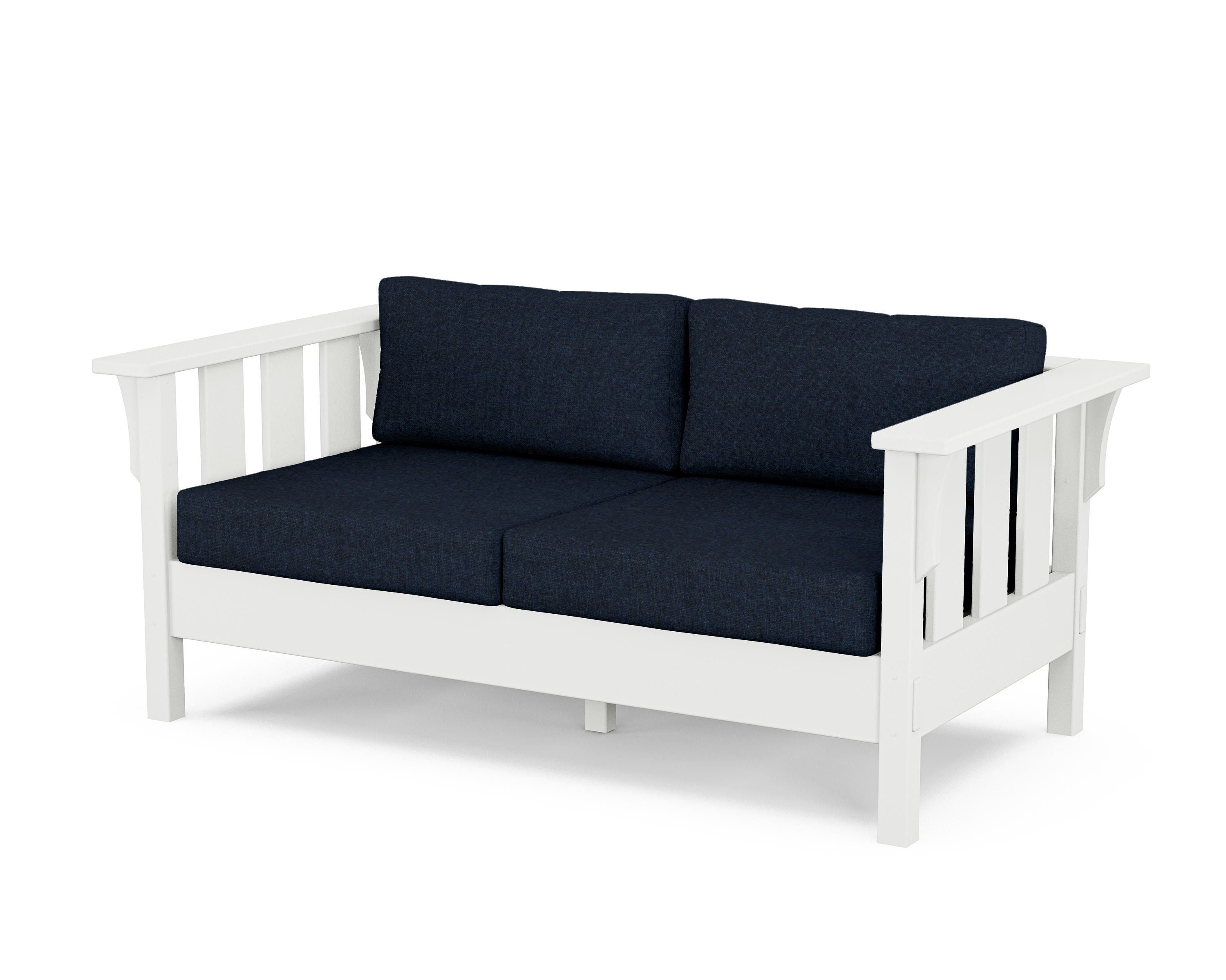 Martha Stewart by POLYWOOD® Acadia Deep Seating Loveseat in White / Marine Indigo