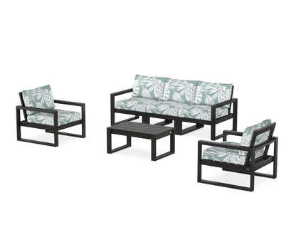 POLYWOOD® EDGE Sectional 4-Piece Deep Seating Set with Sofa in Black / Leaf Glacier Spa
