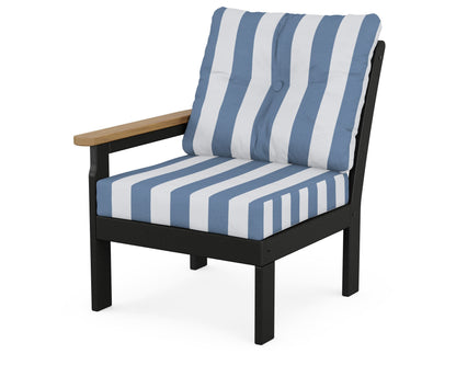 POLYWOOD® Vineyard Modular Left Arm Chair in Black / Natural / Cabana Stripe Sky Blue