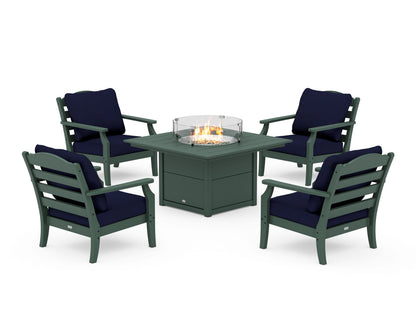 Draper James™ by  POLYWOOD® Savannah 5-Piece Deep Seating Set with Fire Pit Table in Green / Navy