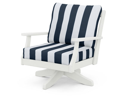 POLYWOOD® Braxton Deep Seating Swivel Chair in Vintage White / Cabana Stripe Marine Indigo