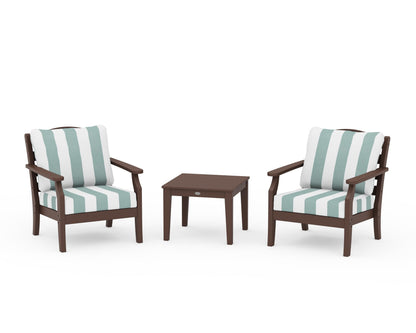 Draper James™ by  POLYWOOD® Savannah 3-Piece Deep Seating Set in Mahogany / Cabana Stripe Glacier Spa