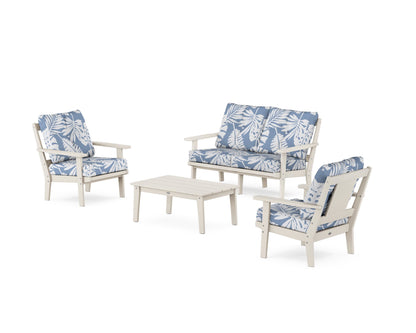 POLYWOOD® Prairie 4-Piece Deep Seating Set with Loveseat in Sand / Leaf Sky Blue