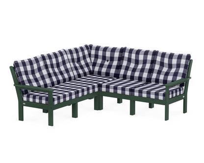 POLYWOOD® Vineyard 5-Piece Sectional in Green / Buffalo Plaid Navy