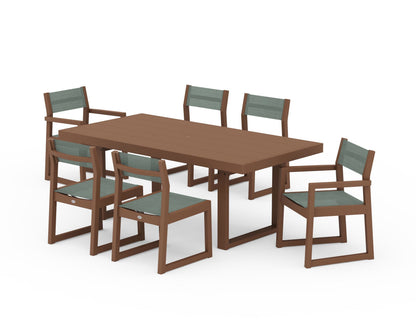 POLYWOOD® EDGE Sling 7-Piece Dining Set in Teak / Dupioni Sea Mist Sling
