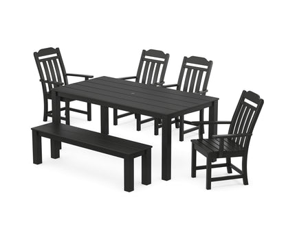 Country Living Cottage 6-Piece Parsons Dining Set with Bench in Black